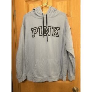 VICTORIA'S SECRET PINK L Light Blue w Black Logo Oversized Women's Hoodie